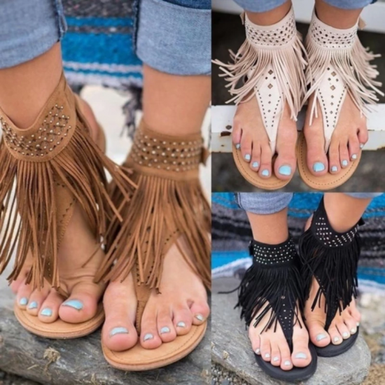 Summmer Shoes Flat Sandals Women Sexy Tassel 2022 Lady Rome Sandals Shoes Ankle Flat Flip Flops Shoes Summer For Women