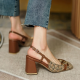 2022  Summer Women Shoes Square Toe Chunky Heel Women Sandals BuckleStrap 7cm High Heel Slingback Sandals for Women Plus Size